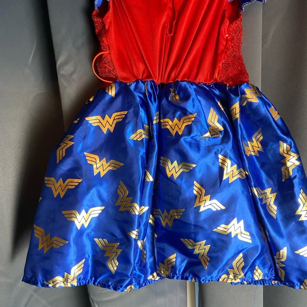 Wonder Woman Kids Costume Dress with Cape, Headband, Wristbands, and Belt- Small